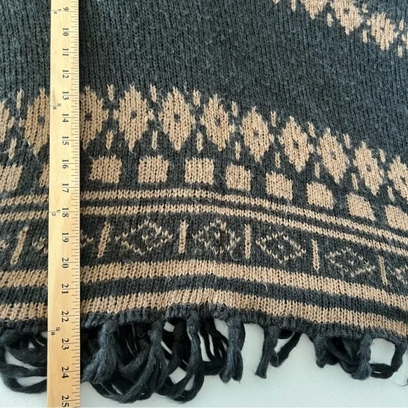Wooden Ships Cowl Neck Poncho Sweater Womens Mohair Wool Blend Fringe Black X/S - Picture 9 of 11